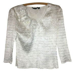 Sioni Womens Top Blouse White S Plisse Pleats Pucker Crinkled Textured Accordion